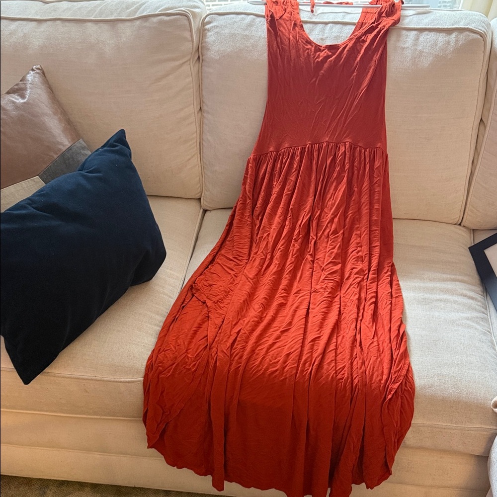 Women's Sleeveless Rust Red Maxi Dress
